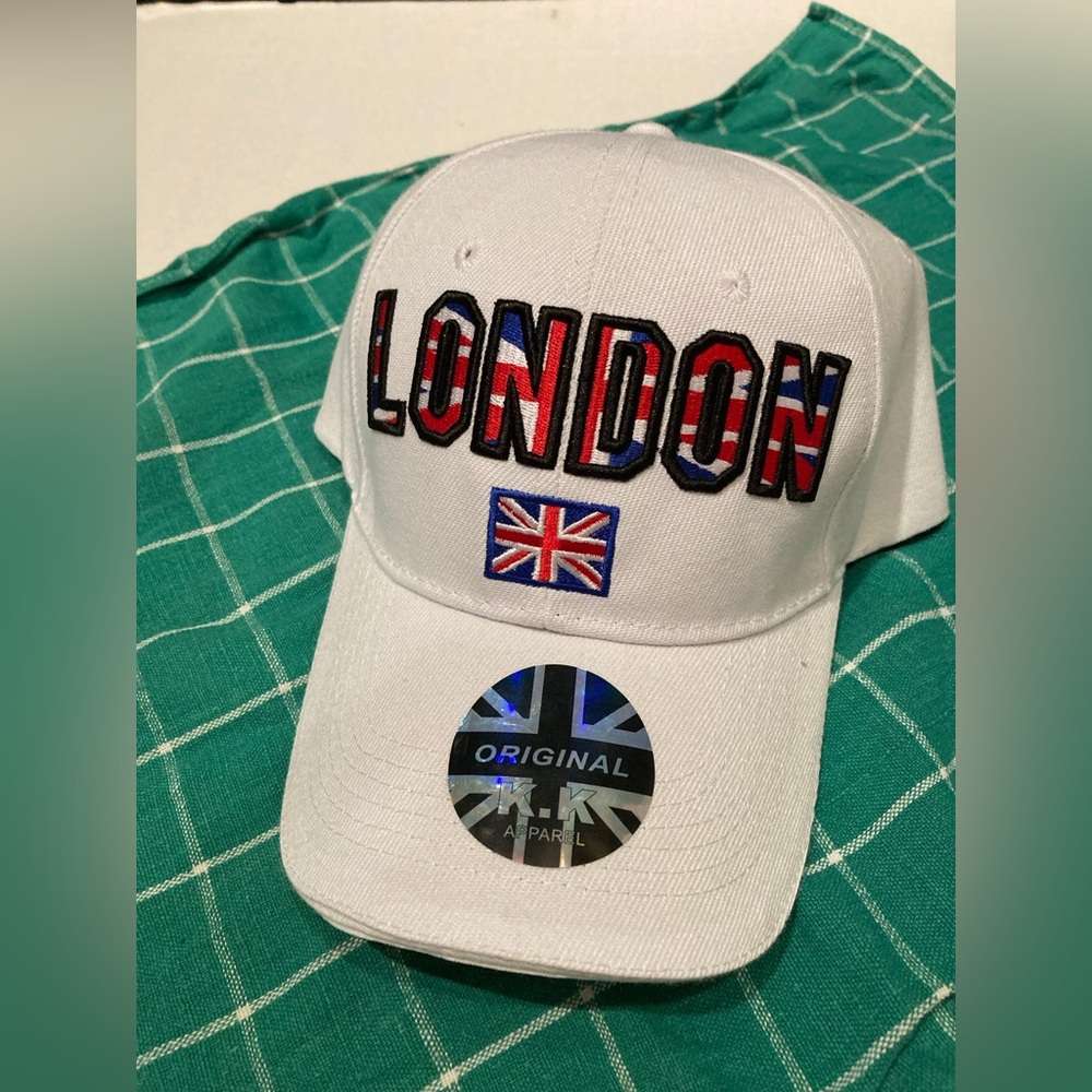 NEW London Embroidered Snap Back White Hat Cap Union Jack Flag Adjustable Sizing